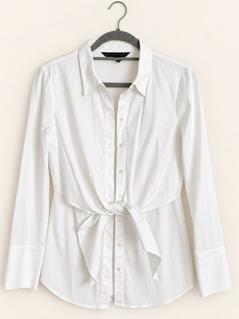 White House Black Market White Tie-Front Long-Sleeve Button-Up Shirt 8